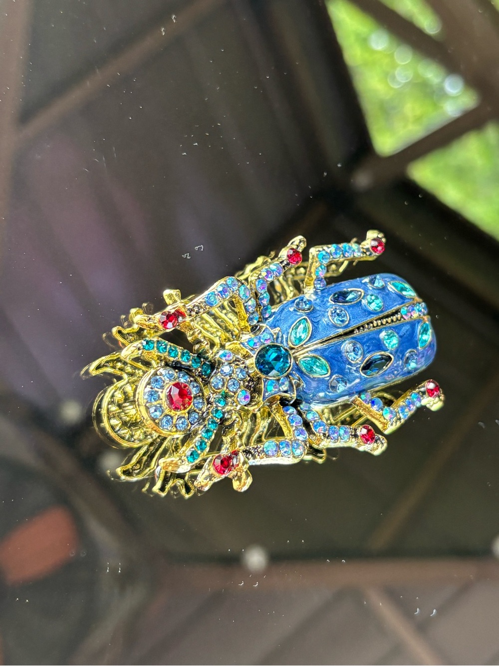 Blue Crystal Beetle Brooch Pin - Picture 5 of 7